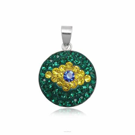 Wisiorek srebrny Kolko Flaga Brazylii a'la Swarovski