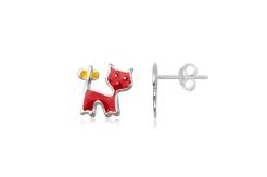 Silver earrings  for girls red Cat