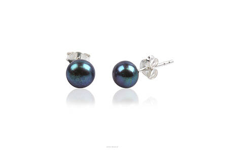 Earrings silver with black pearl 10 mm