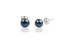 Earrings silver with black pearl 10 mm