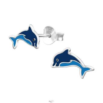 Srebrne Kolczyki dla dziewczynki niebieskie delfiny 