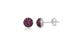 Silver earrings Preciosa Crystals half-bead purple