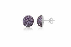 Silver earrings Preciosa Crystals half-bead 6 mm purple