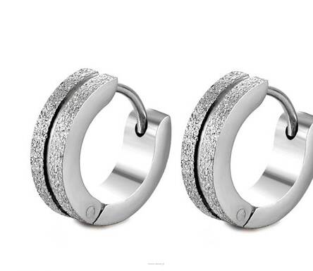 Kolczyki stalowe unisex kółka srebrne piaskowane 1,3 cm