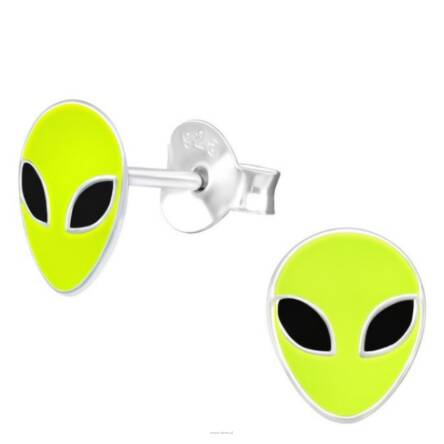 Kolczyki srebrne Alien kosmita obcy na sztyftach