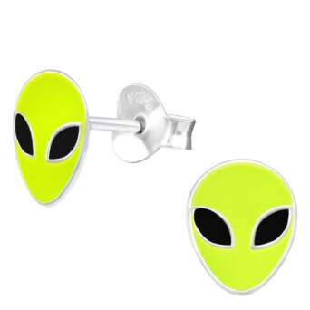 Kolczyki srebrne Alien kosmita obcy na sztyftach