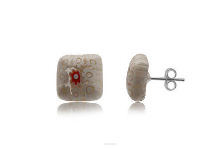 Earrings silver Millefiori white-red