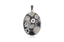 Silver pendant with Millefiori glass BLACK OVAL