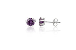 Silver earrings purple cubic zirconia small