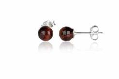 Earrings silver red Tiger Eye beads 6 mm facetted