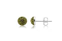 Silver earrings Preciosa Crystals half-bead 6 mm green olivine