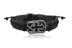 Leather bracelet black cord and cross