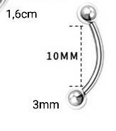 Kolczyk stalowy srebrny banan 1,6 cm z kulkami 3 mm do piercingu brwi nos warga