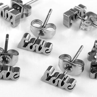 Steel earrings Love logo