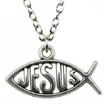 Naszyjnik fashion srebrny Ichthys ryba symbol Jezusa 51 cm
