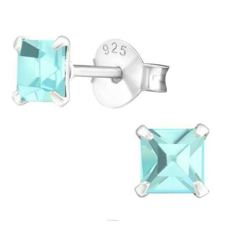 Srebrne Kolczyki z Cyrkoniami kwadrat jasnoniebieskie 4 mm aquamarine