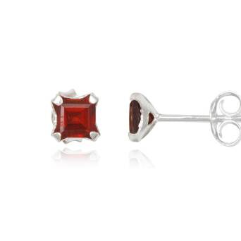 Silver earrings red garnet square