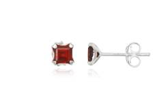 Silver earrings red garnet square