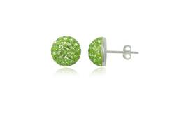 Silver earrings Preciosa Crystals half-bead 10 mm green