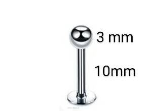 Kolczyk stalowy do piercingu wargi brody labret kulka 3 mm sztyft 10 mm