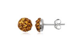 Silver earrings Preciosa Crystals half-bead yellow topaz