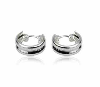 Earrings silver hoops small wide twins 12 mm