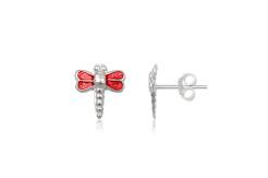 Silver earrings for children red Dragonfly