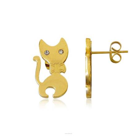 Earrings Steel Cats with Ribbon Gold Plated