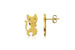 Earrings Steel Cats with Ribbon Gold Plated