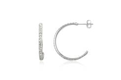 Silver earrings Preciosa Crystals half-hoops white