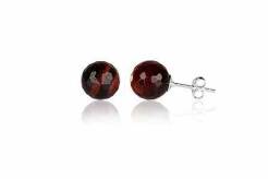 Earrings silver red Tiger Eye beads 8 mm facetted