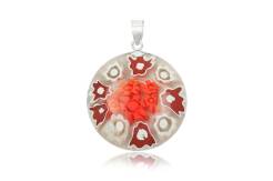 Silver pendant with Millefiori glass red-white wheel