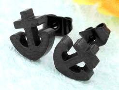 Steel earrings man stud Anchor black